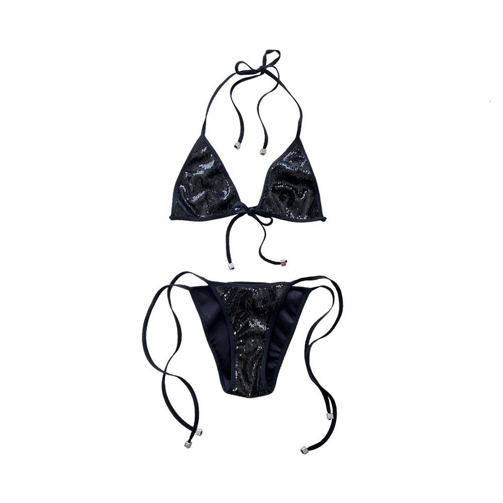 VERSACE BLACK SEQUIN STRING BIKINI